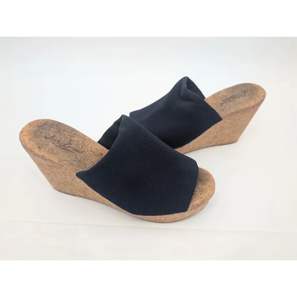 Lucky Brand Marilyn Women's Navy Blue Cork Heel Wedges Size 8 Vacation Beachy